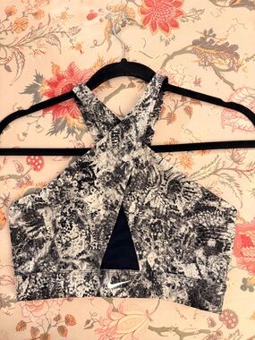 Nike Black & White Printed Cross-Back Bodysuit Top